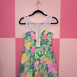 Lilly Pulitzer White Lace-Top Floral Dress in Green, Pink & Yellow